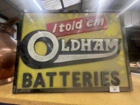 AN OLDHAM BATTERIES 'I TOLD 'EM' ILLUMINATED BOX SIGN