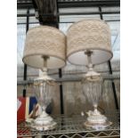 A PAIR OF LARGE DECORATIVE GLASS TABLE LAMPS