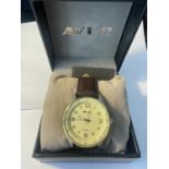 AN AS NEW AND BOXED AVI-8 SPORT TACHYMETER WATER RESISTANT WRIST WATCH SEEN WORKING BUT NO WARRANTY