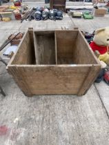 A LARGE WOODEN STORAGE BOX AND A FURTHER SMALL WOODEN STORAGE BOX