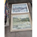 A FRAMED LOWRY PRINT AND A FURTHER FRAMED PRINT ON BOARD