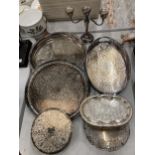 A GROUP OF SILVER PLATED TRAYS
