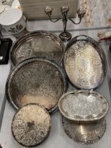 A GROUP OF SILVER PLATED TRAYS