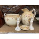 A GROUP OF CROWN DEVON BLUSH IVORY DESIGN CERAMICS, WASH JUG ETC