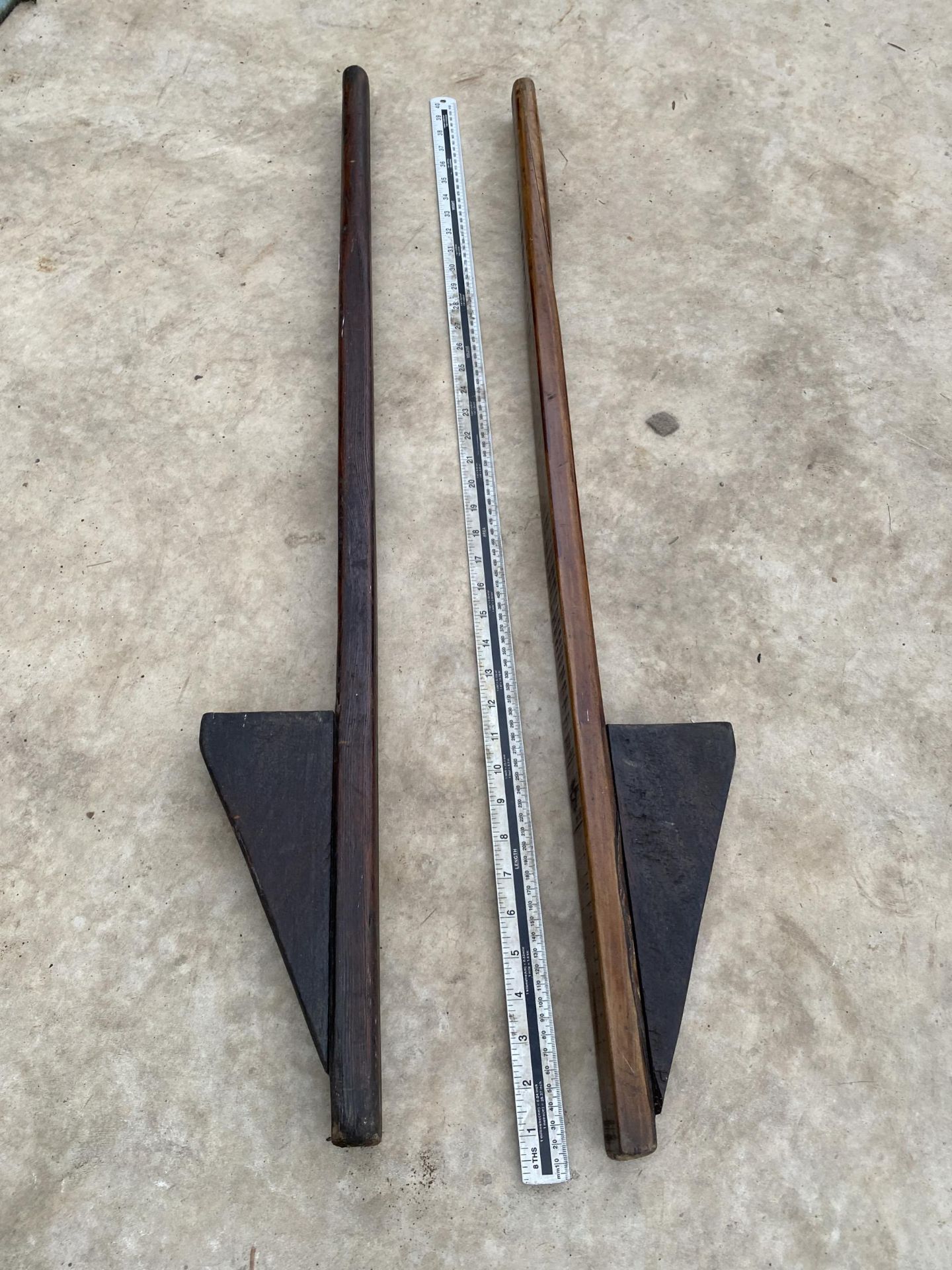 A PAIR OF VINTAGE WOODEN STILTS - Image 2 of 2