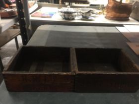 TWO VINTAGE WOODEN STORAGE TRAYS / BOXES, R.R LTD, CREWE