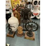 A COLLECTION OF ASIAN DEITIES TO INCLUDE A CERAMIC BUDDAH'S HEAD AND A CAST NATARAJA - 7 IN TOTAL