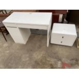 A MODERN WHITE SINGLE PEDESTAL DESK AND SIMILAR CHEST OF TWO DRAWERS