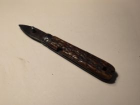 A BONE HANDLED SHEFFIELD KEENAN KUTTER KNIFE