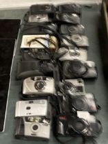 A COLLECTION OF CAMERAS TO INCLUDE PRAKTICA, KONICA, CANON, OLYMPUS, ETC - 18 IN TOTAL