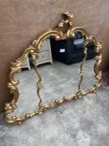 A MODERN GILT FRAMED THREE DIVISION WALL MIRROR, 43 X 35"