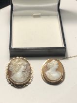 TWO 9 CARAT GOLD CAMEOS TO INCLUDE A MARKED 375 AND A 9 CARAT IN A PRESENTATION BOX