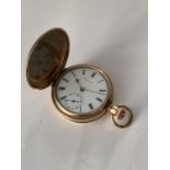 A THOS RUSSELLAND SON LIVERPOOL GOLD PLATED POCKET WATCH WITH WHITE ENAMEL FACE, SUB DIAL AND