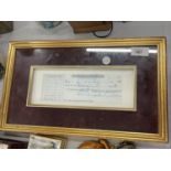 A BANKER TRUST COMPANY FRAMED CHEQUE