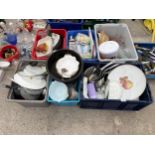 A LARGE ASSORTMENT OF HOUSEHOLD CLEARANCE ITEMS TO INCLUDE CERAMICS AND PANS ETC