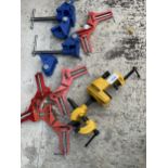 AN ASSORTMENT OF VARIOUS CLAMPS AND VICES ETC