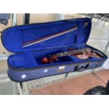 A VIOLIN WITH CARRY CASE AND BOW