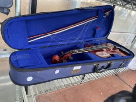 A VIOLIN WITH CARRY CASE AND BOW