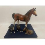 A HORSE (NOT BESWICK) WITH THREE BESWICK FOALS