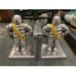 A PAIR OF MICHELIN MEN METAL CHROMED BOOK-ENDS, HEIGHT 14CM