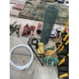 AN ASSORTMENT OF ITEMS TO INCLUDE A KARCHER PRESSURE WASHER, HOSE REEL, ETC