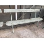 A VINTAGE WOODEN RAILWAY BENCH WITH CAST BENCH ENDS (L:167CM)