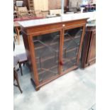AN EDWARDIAN MAHOGANY AND INLAID ASTRAGAL GLAZED TWO DOOR DISPLAY CABINET, 48" WIDE