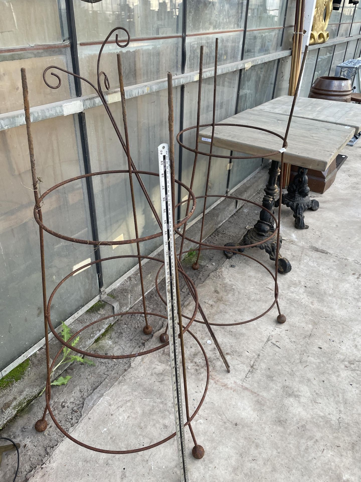 A PAIR OF STEEL PLANT CLIMBING FRAMES AND A STEEL BIRD FEEDER STAND - Image 2 of 3