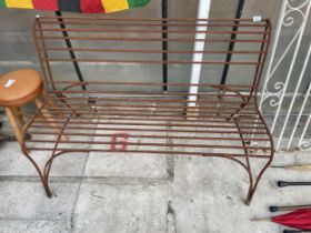 A DECORATIVE STEEL THREE SEATER GARDEN BENCH (L:123CM)