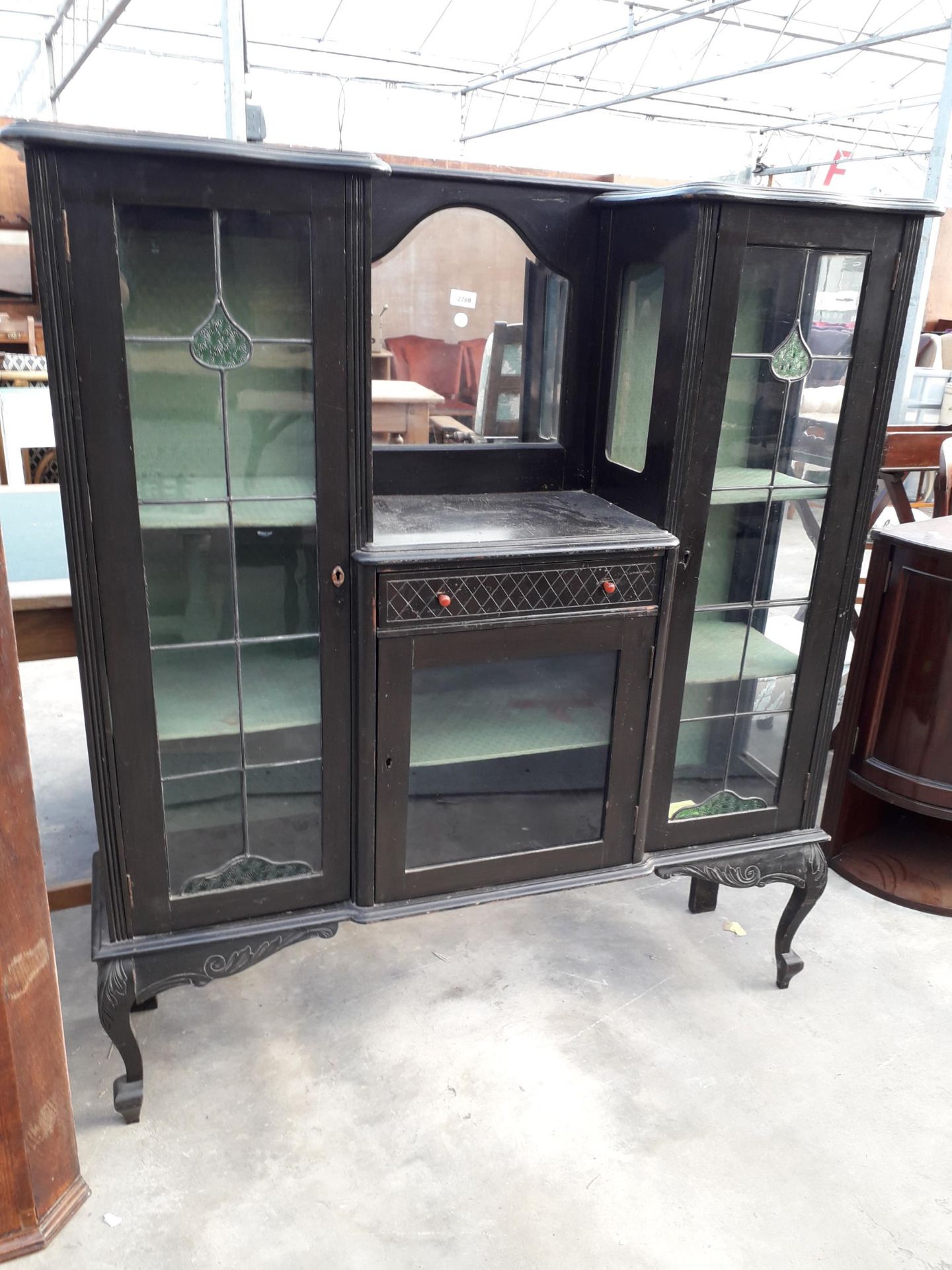 A LATE VICTORIAN EBONISED DISPLAY CABINET, 48" WIDE