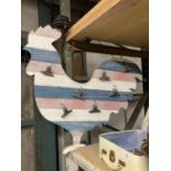 A WOODEN COCKEREL WALL CLIPBOARD, 80CM X 75CM