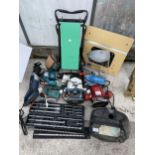 A LARGE QUANTITY OF TOOLS TO INCLUDE A MACALLISTER ROUTER, MAKITA ROUTER AND AN EINHILL