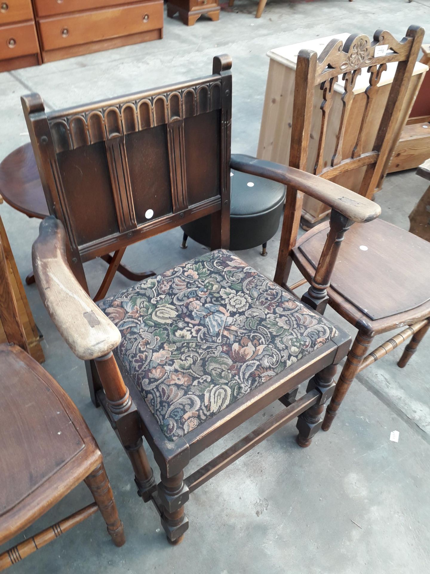 AN ERCOL BLUE LABEL ELBOW CHAIR AND PAIR OF BEDROOM CHAIRS - Image 2 of 2