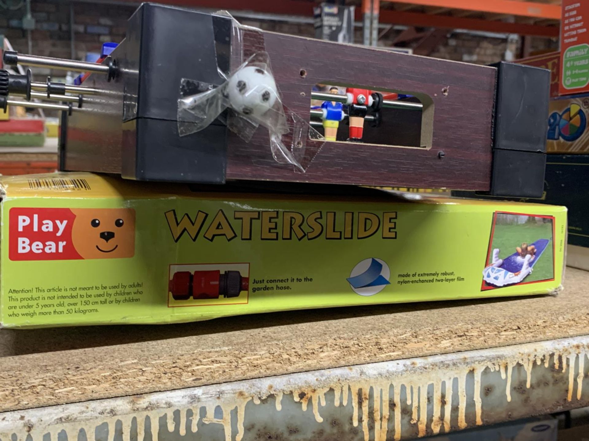 A PLAY BEAR WATERSLIDE, AS NEW IN BOX AND A SMALL TABLE FOOTBALL GAME - Image 2 of 2
