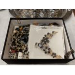 A BOX OF ASSORTED COSTUME JEWELLERY ITEMS, SOME NEW AND SEALED