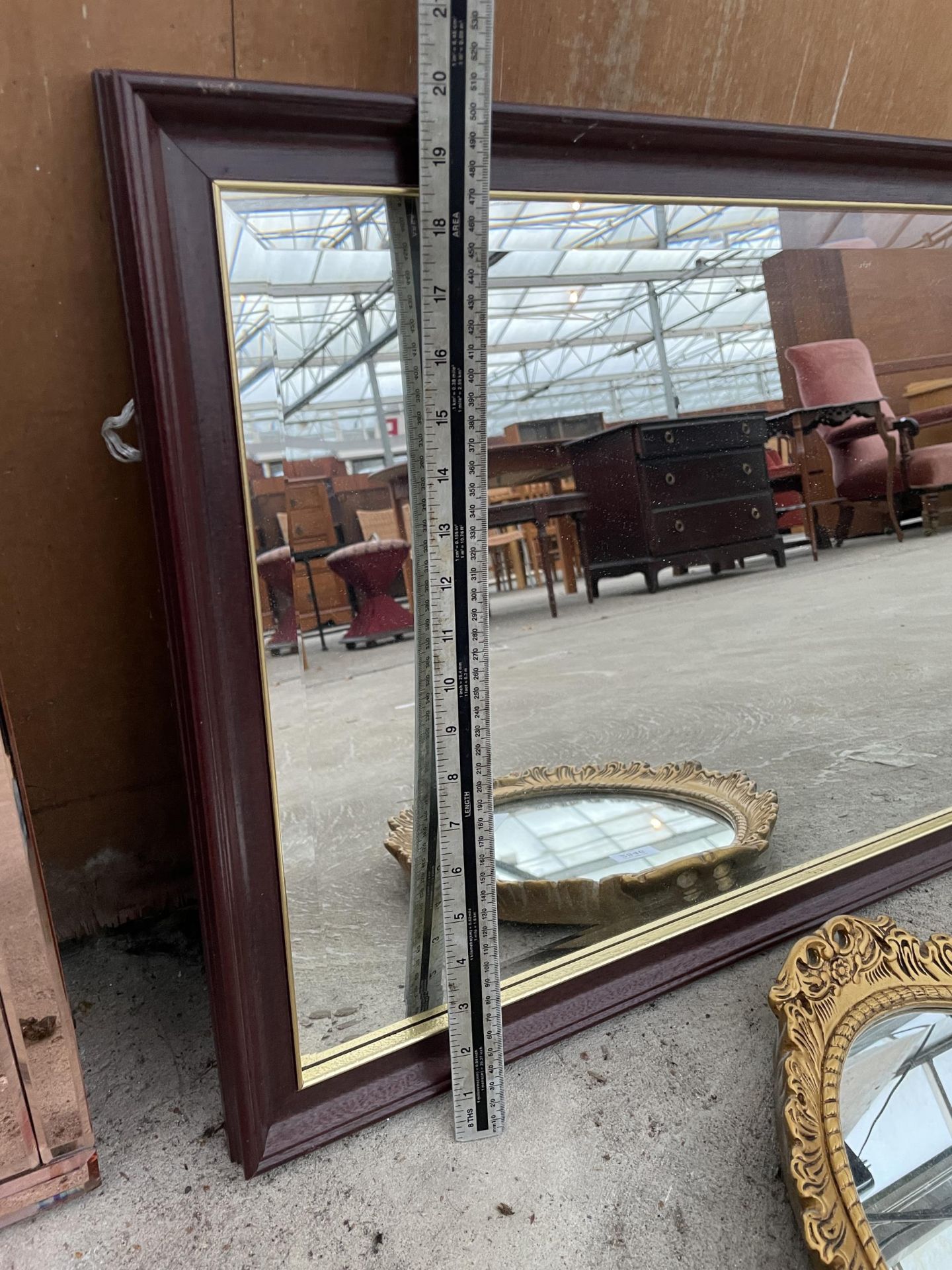 AN OVAL GILT FRAMED WALL MIRROR AND WOODEN FRAMED MIRROR - Image 6 of 7