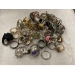 A COLLECTION OF COSTUME JEWELLERY RINGS ETC