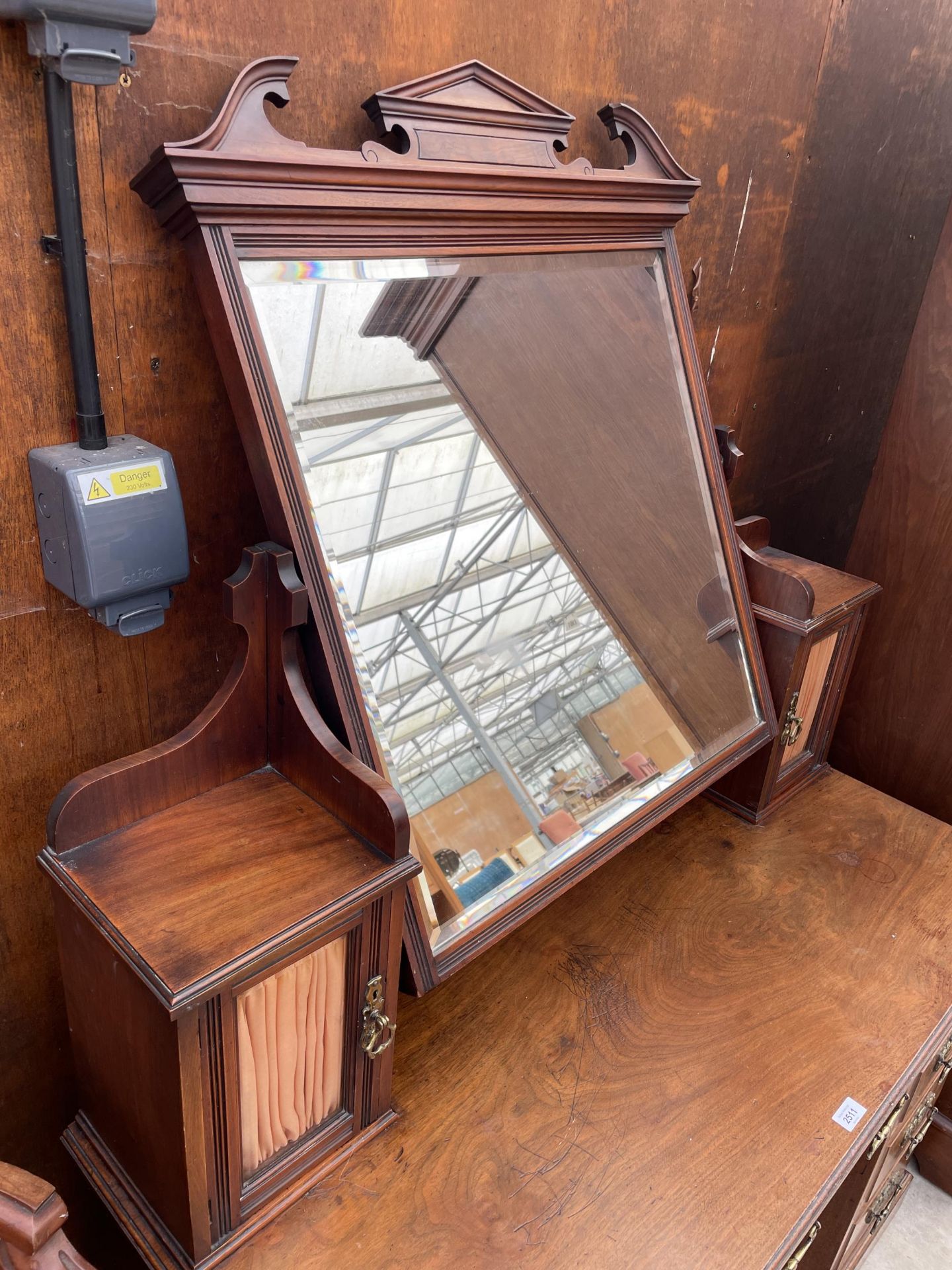 A VICTORIAN WALNUT KNEEHOLE DRESSING TABLE ENCLOSING NINE DRAWERS, TWO GLAZED CUPBOARDS AND - Image 2 of 5