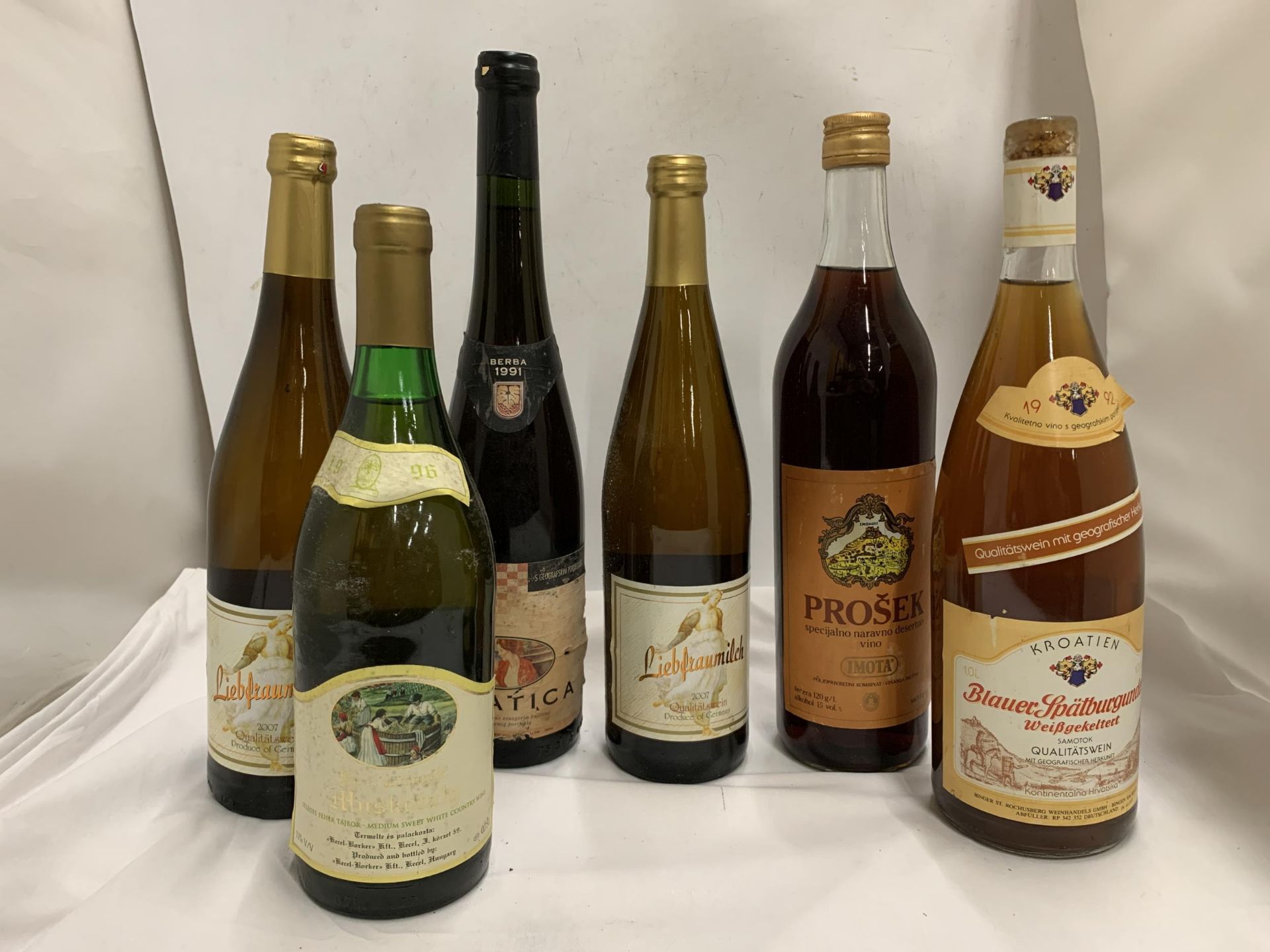 SIX MIXED BOTTLES - 2 X 2007 LIEBFRAUMILCH, PROSEK ETC