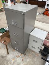 A FOUR DRAWER METAL FILING CABINET AND A FURTHER TWO DRAWER METAL FILING CABINET