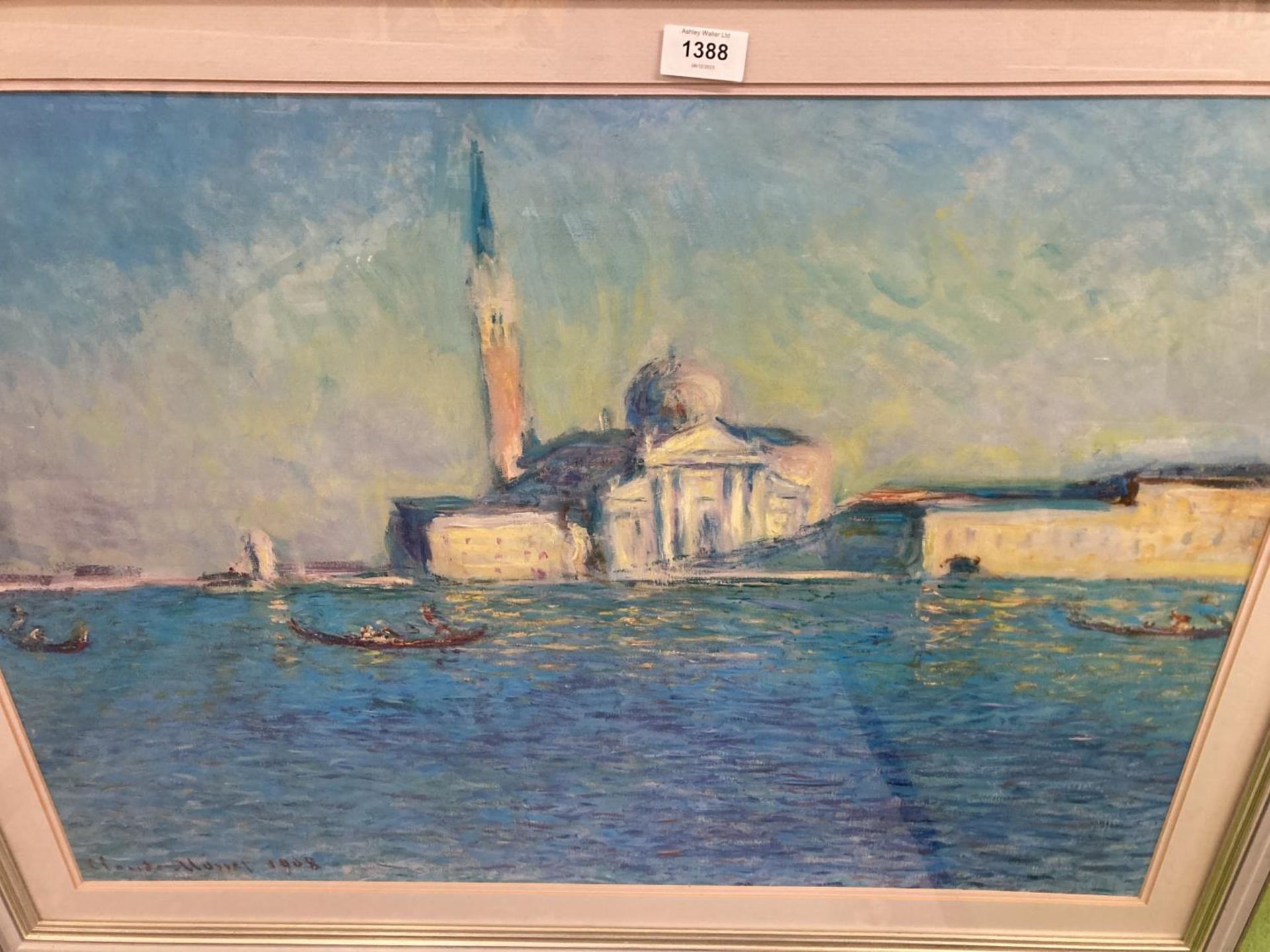 A LARGE FRAMED CLAUDE MONET PRINT, 96CM X 74CM - Image 2 of 3