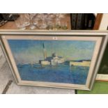 A LARGE FRAMED CLAUDE MONET PRINT, 96CM X 74CM