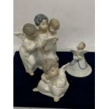 THREE LLADRO FIGURES TO INCLUDE AN ANGEL BELL, THREE ANGLES AND A SINGLE ANGEL