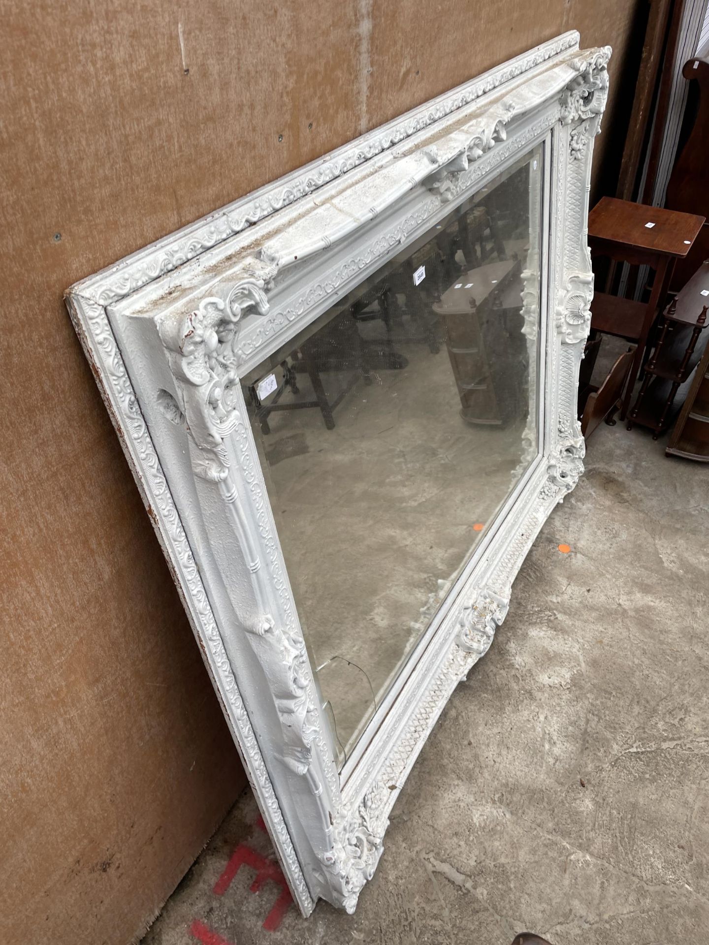 A LARGE WHITE 19TH CENTURY STYLE WALL MIRROR, 61 X 53" - Image 2 of 4