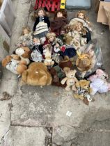 A LARGE ASSORTMENT OF VINTAGE DOLLS AND TEDDIES ETC