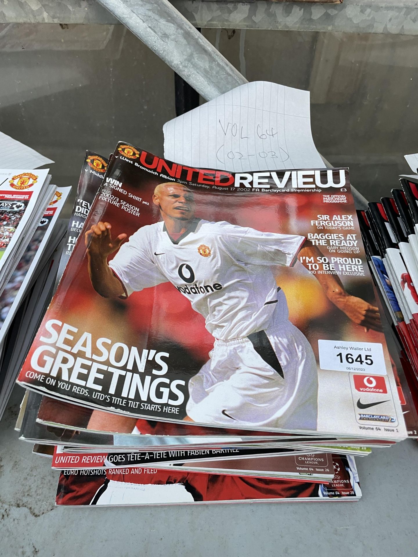 A BELIEVED COMPLETE SET OF MANCHESTER UNITED PROGRAMMES FROM THE 2002-2003 SEASON