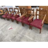 A SET OF SIX OAK EARLY 20TH CENTURY CARVER CHAIRS ON TURNED FRONT LEGS
