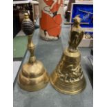 TWO VINTAGE BRASS BELLS TO INCLUDE GRIFFON EXAMPLE