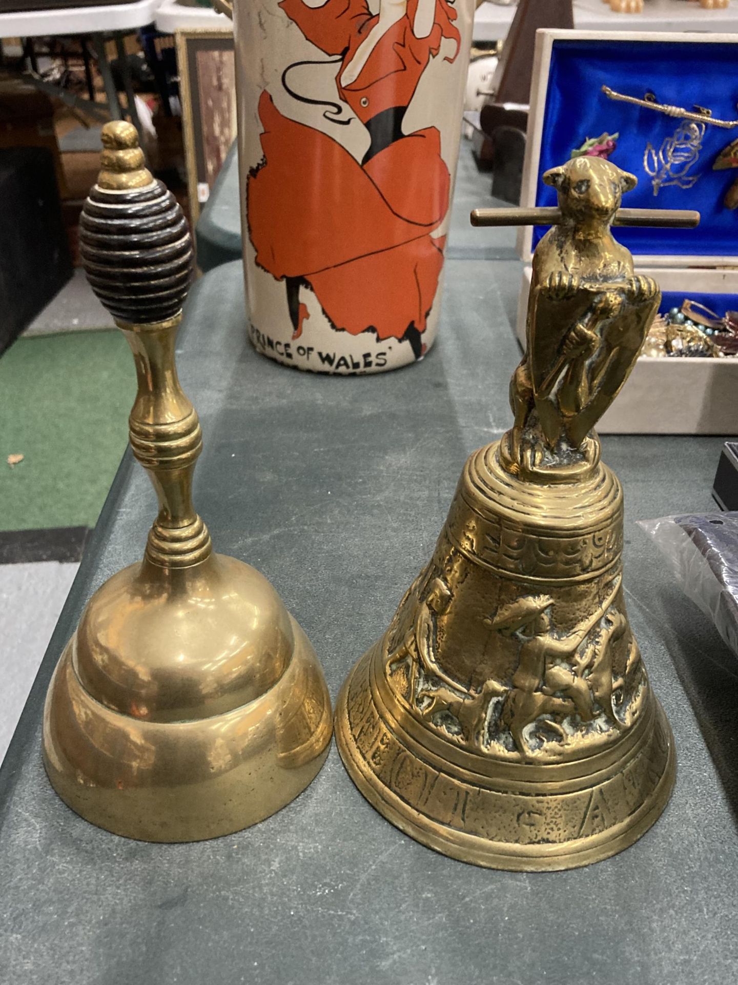 TWO VINTAGE BRASS BELLS TO INCLUDE GRIFFON EXAMPLE