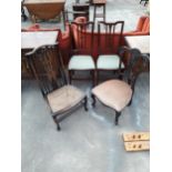 A PAIR OF EDWARDIAN MAHOGANY BEDROOM CHAIRS, LOW EDWARDIAN PARLOUR CHAIR AND EARLY 20TH CENTURY